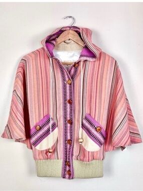 Lauren Moffatt for Anthropology Pink Guatemalan Hooded Jacket with Button Front